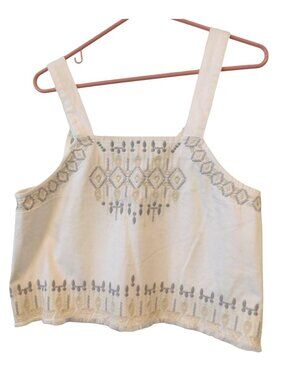 NWT BLANKNYC Sz M Cream Embroidered Crop Top Boho Sleeveless Tank Festival Chic